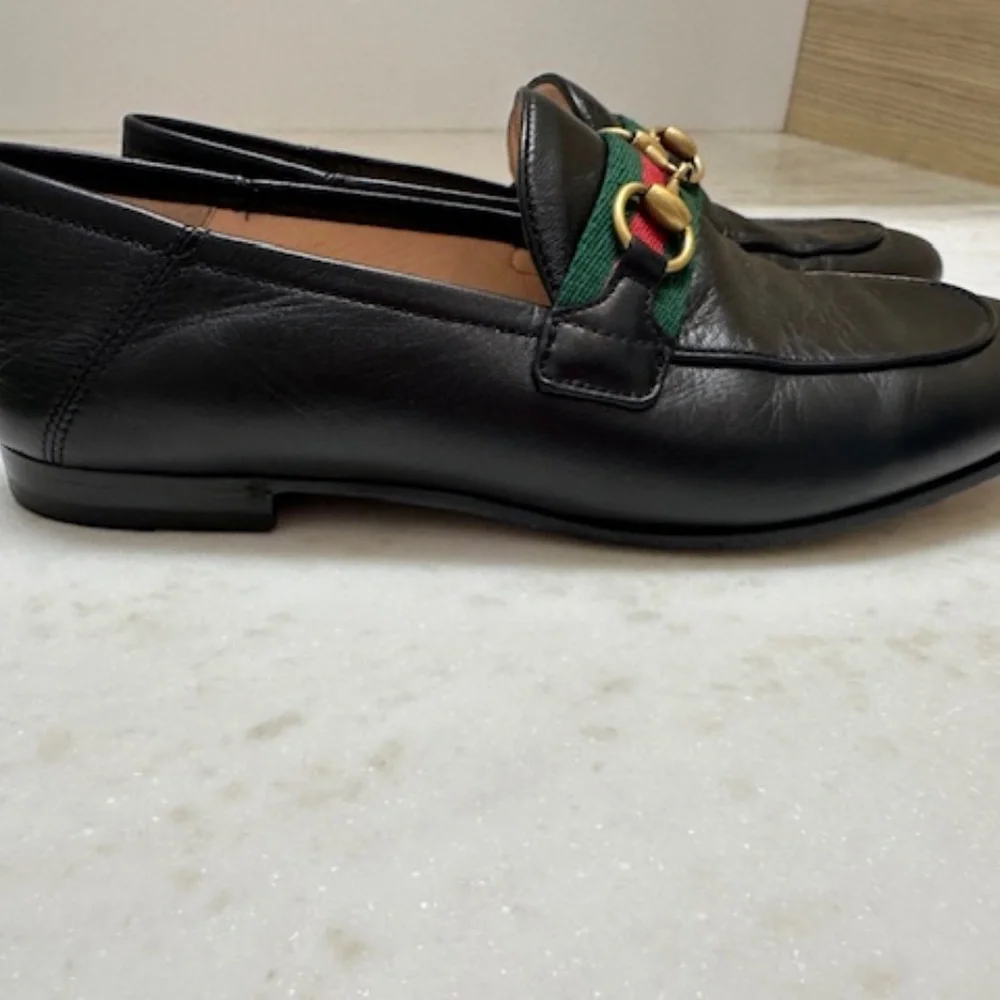 Gucci Brixton Leather Web Horsebit Loafers AUTHENTIC Perfect! 37.5 - Picture 9 of 16